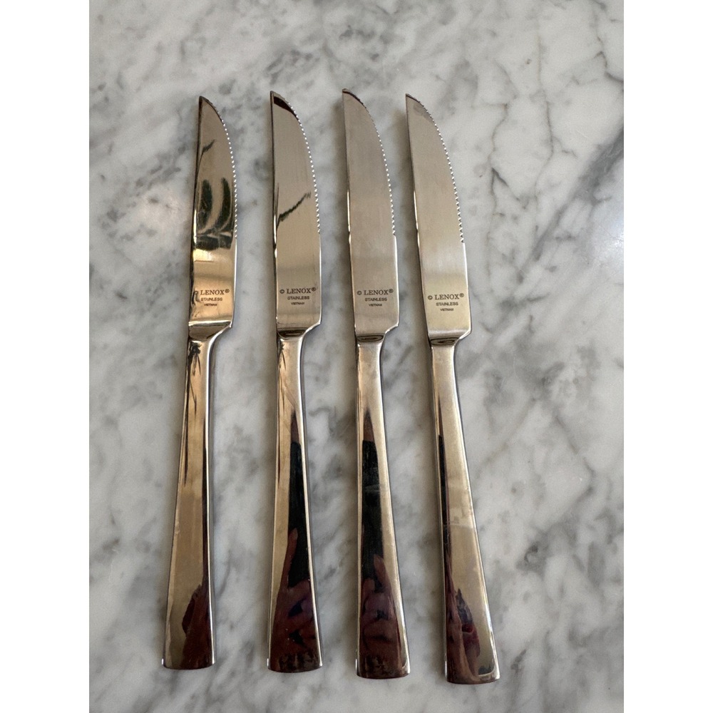 Lenox Kate Spade Flatiron Stainless Steak Knives Set of 4 Glossy Concave 9.25"